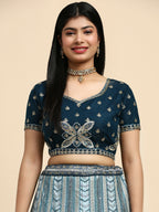 Blue Fancy Net Sequence Embroidered Lehenga Choli with Dupatta - Dhara