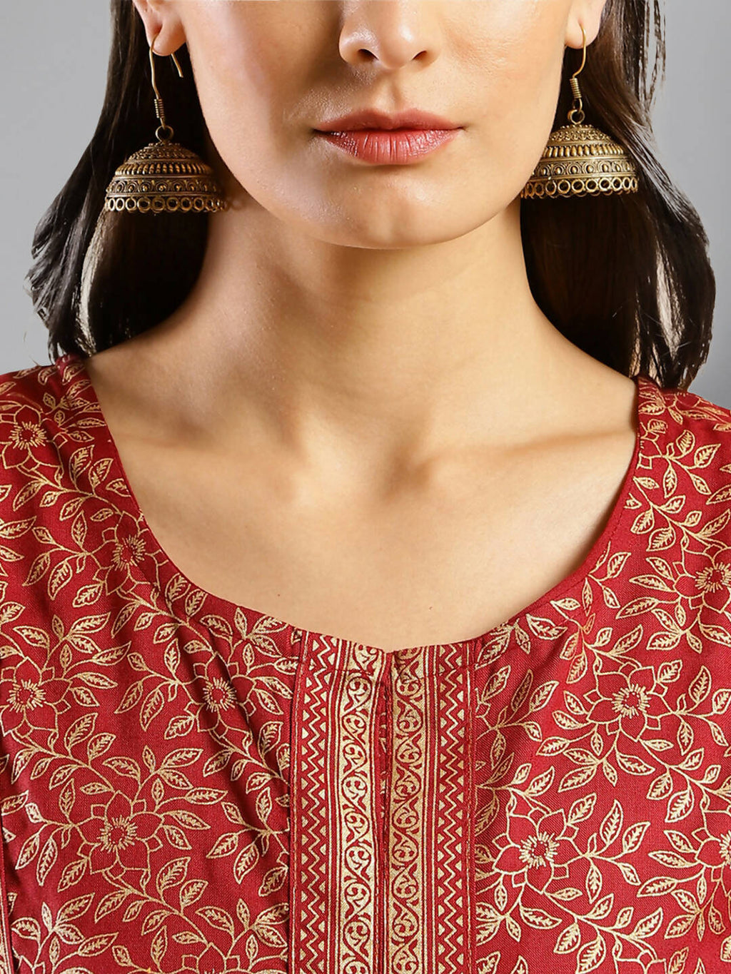 Maroon Viscose Rayon Ethnic Motifs Aline Dress - Poonam - Distacart