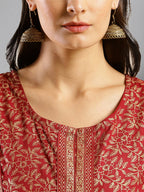Maroon Viscose Rayon Ethnic Motifs Aline Dress - Poonam - Distacart