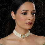 Pearl and Kundan Choker with Intricate Flower Design (White) - Ruby Raang