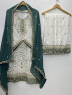 Teeya Creation White Color Faux Georgette Embroidery Work Long Party Wear Palazzo Suit - Distacart