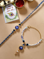NVR Women & Men Set of 2 Blue Evil Eye Bhaiya Bhabhi Rakhi With Roli Chawal - Distacart
