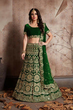 Jyoti Fashion Mesmerizing Green Sequins Embroidered Velvet Lehenga Choli with Dupatta