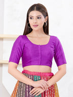 Joban Fashion Purple Dupion Silk Elbow Sleeveless Front Open Blouse