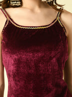 Myshka Women's Magenta Velvet Kurti & Sharara With Dupatta Party Sets