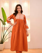 The52 Women's Beautiful Viscose Rayon Fabric Thread Work Flared Kurta Pant Set - Distacart