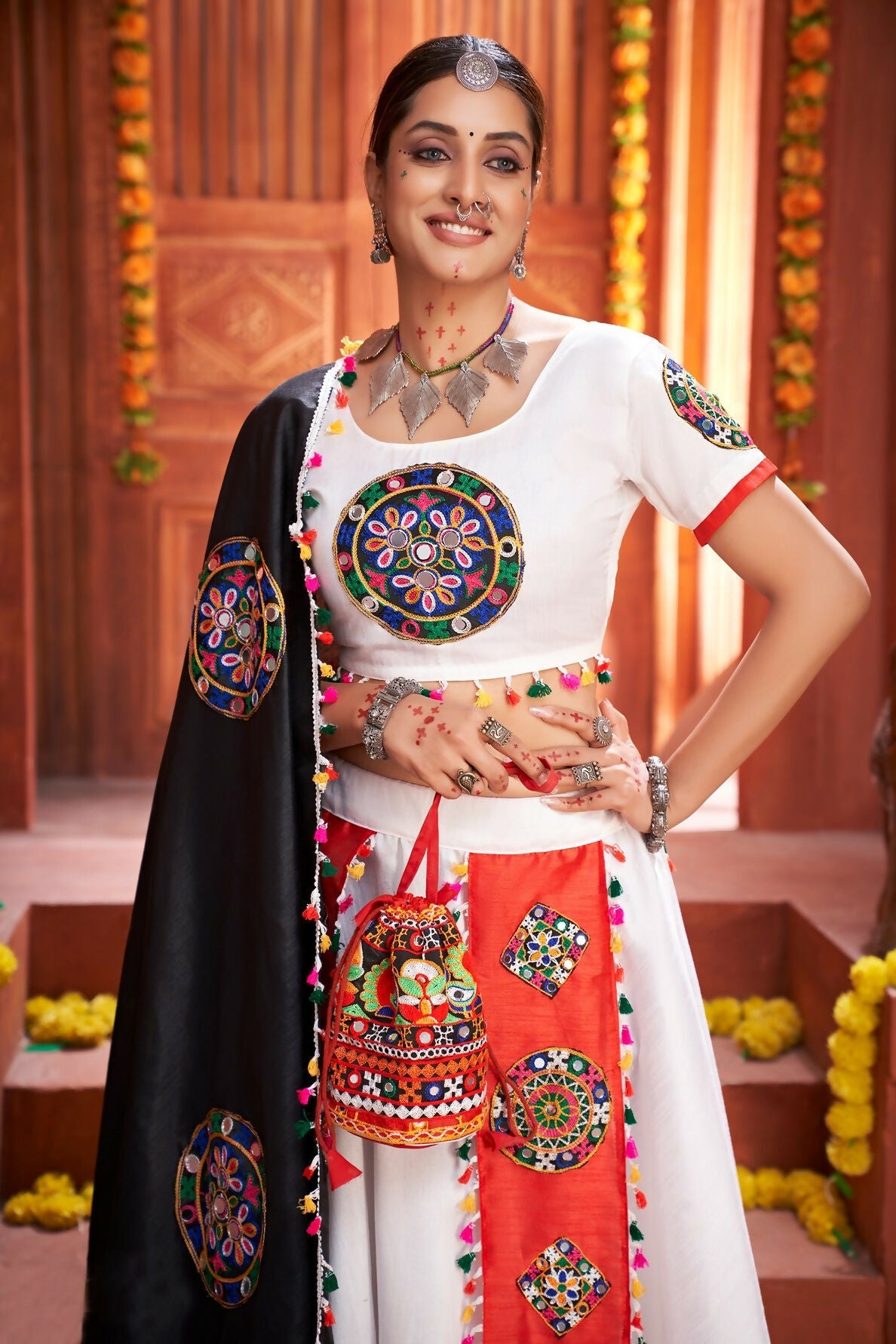 AI Fashion White Art Silk Designer Navratri Lehenga Choli Collection