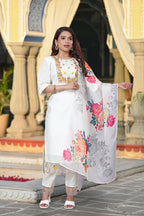 The52 Women's Beautiful Chanderi Fabric Embroidery Work Straight Kurta Pant and Dupatta Set - Distacart