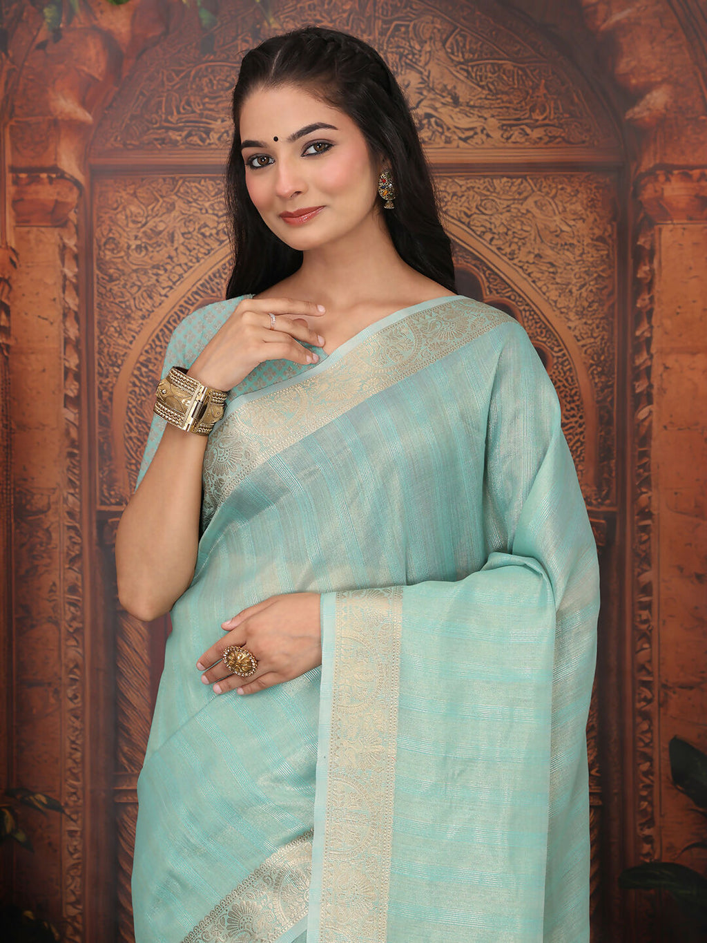 Shree Shyam Fashion Organza Rama Green Saree - Distacart