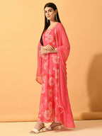 Myshka Women's Pink Festive Flared Anarkali Kurta With Dupatta sets