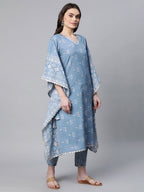 Ahalyaa Beige Pure Cotton Floral Printed Kaftan Kurta - Distacart