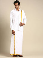 Ramraj Cotton Mens Wedding Set White Regular Dhoti, Shirt & Towel
