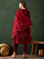Sangria Embroidered A-Line Kurta & Trousers With Dupatta