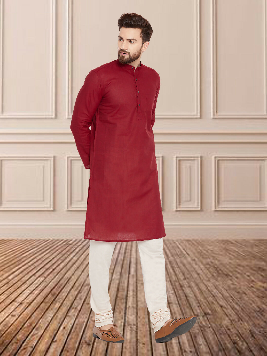 Even Apparels Men's Pure Cotton Maroon Kurta