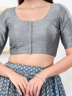 Joban Fashion Grey Dupion Silk Elbow Sleeveless Front Open Blouse