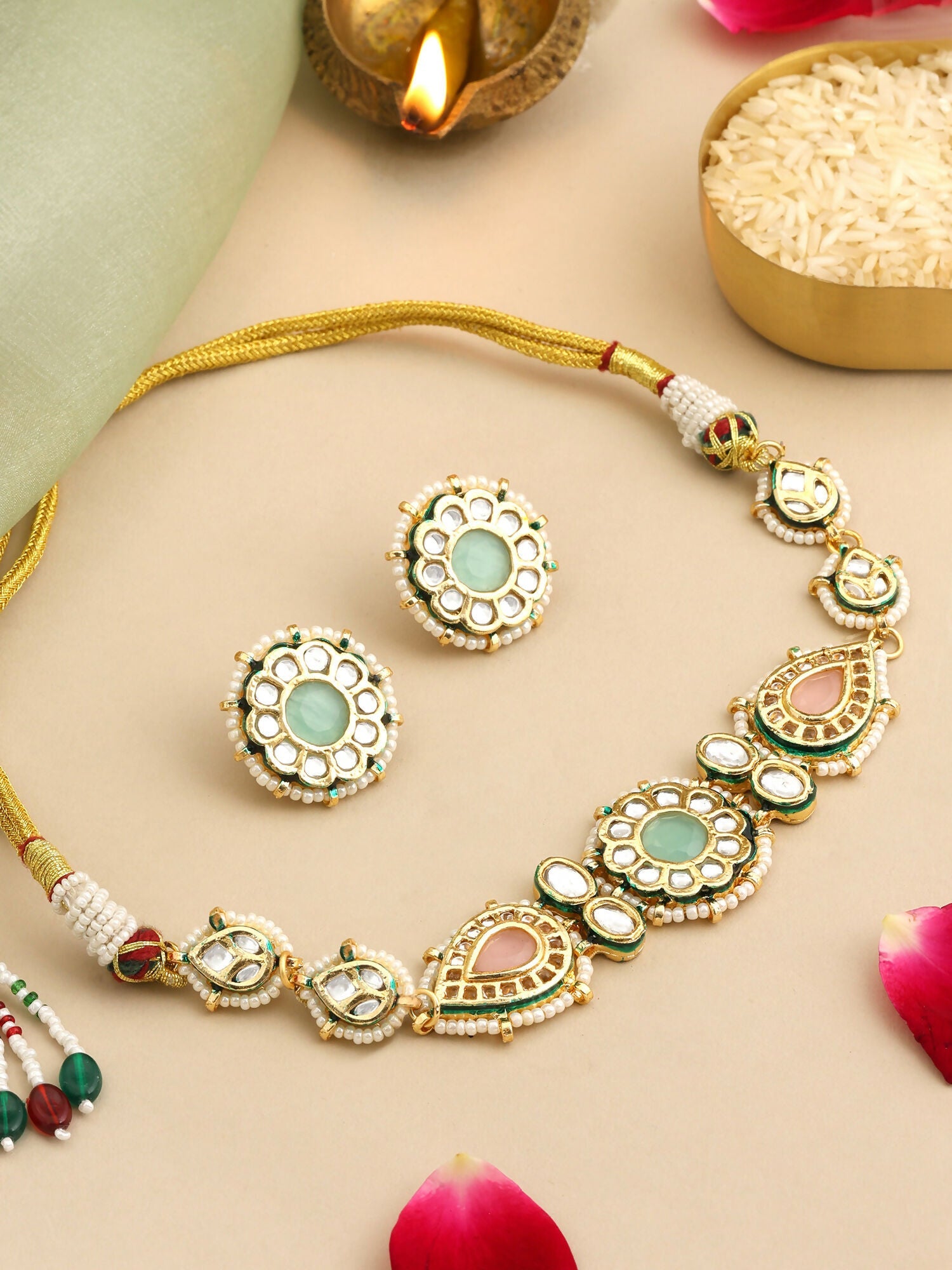 Ruby Raang Kundan Choker Neckpiece With Matching Studs