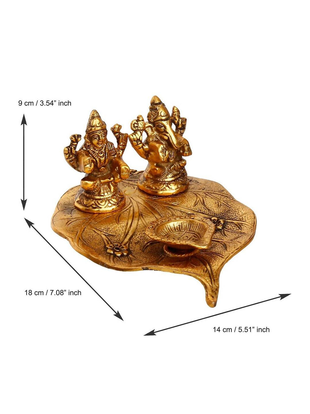 eCraftIndia Antique Gold-Toned Metal Handcrafted Laxmi Ganesh With Diya On Leaf