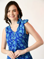 Myshka Women's Blue Fit and Flare Printed Dress - Distacart