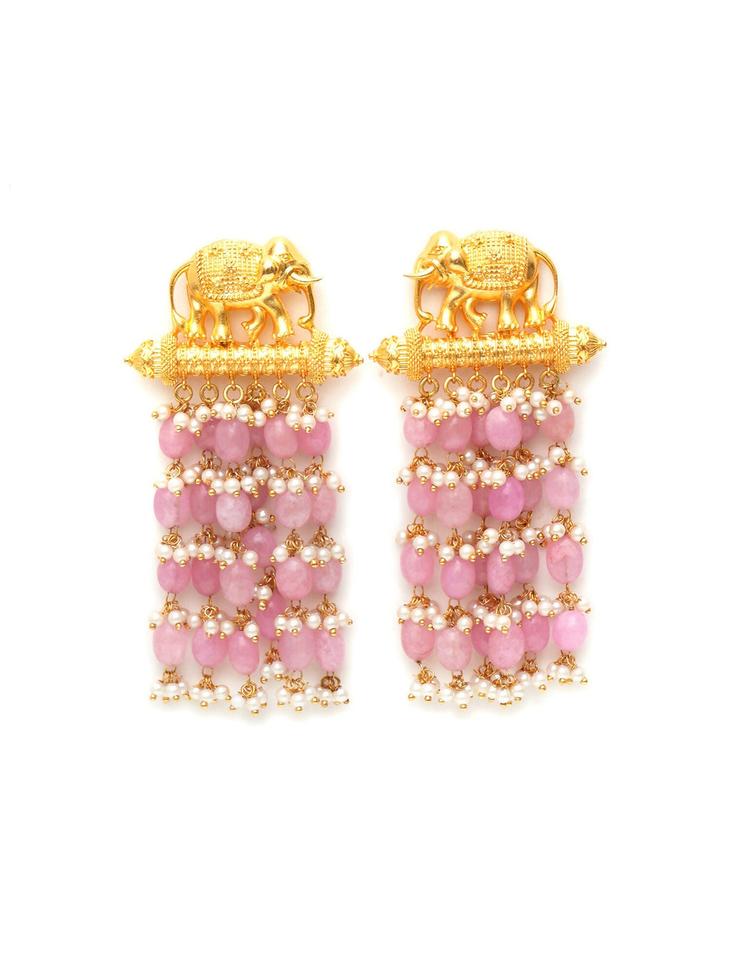 Long Layered Earrings with Elephant Motifs (Pink) - Ruby Raang - Distacart