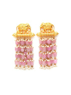 Long Layered Earrings with Elephant Motifs (Pink) - Ruby Raang - Distacart