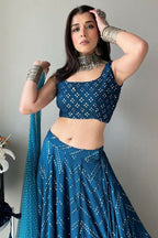 Jyoti Fashion Blue Thread Embroidery Georgette Designer Lehenga Choli with Dupatta