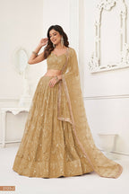 Eilara Beige Sequin Thread Embroidered Net Lehenga Set