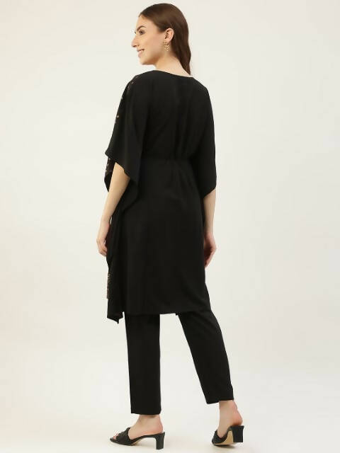 FIORRA Women's Black Poly Crepe Kaftan Type Kurta Set