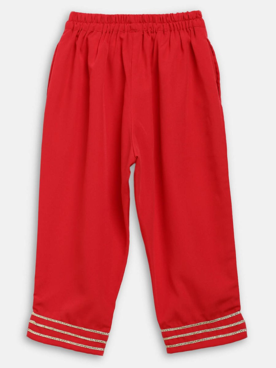 Ahalyaa Red Georgette Ruffel Kids Top With Bottom For Girls