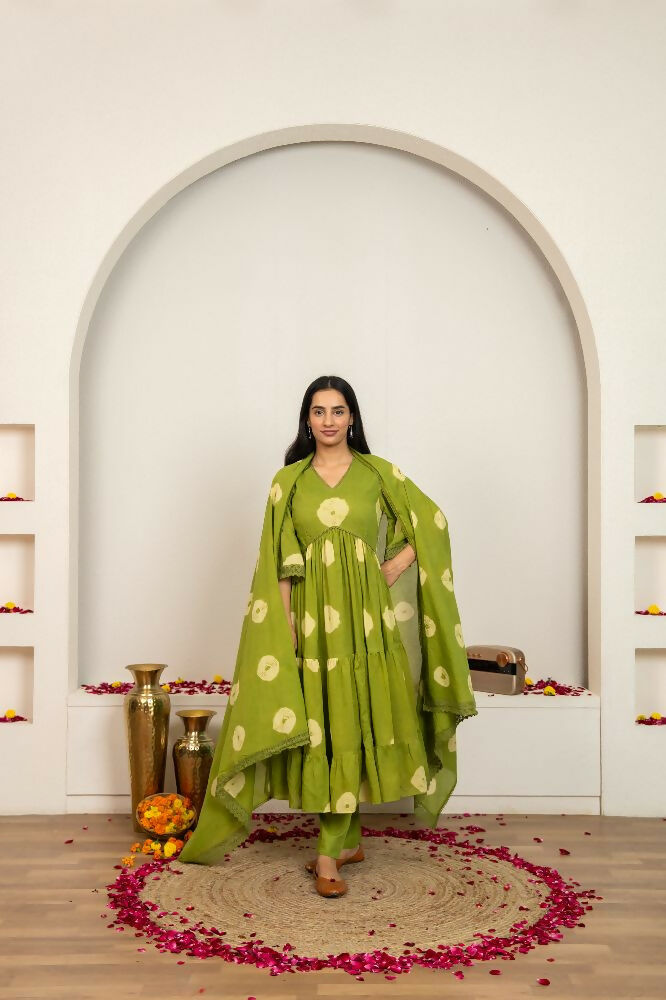 Joban Fashion Green Tie & Dye Cotton Suit Set - Distacart