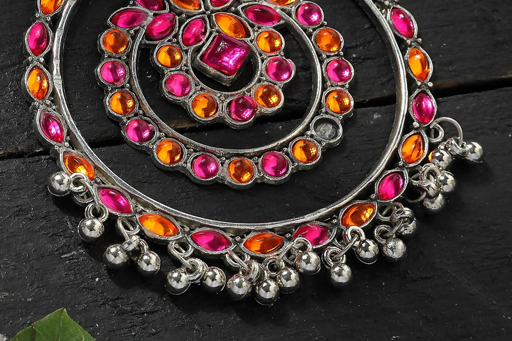 Mominos Fashion Johar Kamal Women's Pink & Orange Kundan Circles Earrings - Distacart