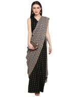 Ahalyaa Women's Black Georgette Foil Print Ready to Wear Saree