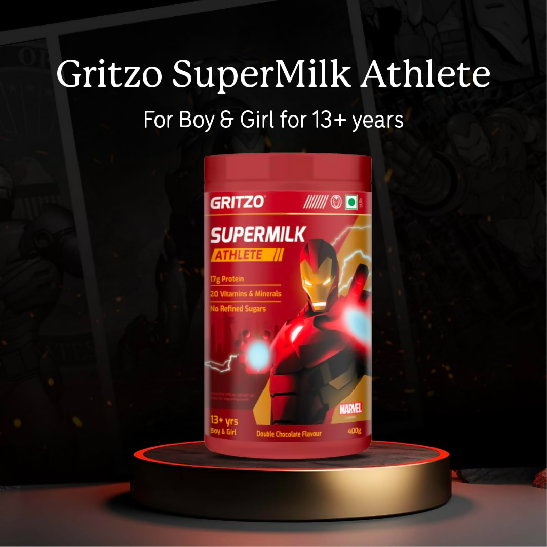 Gritzo SuperMilk Athlete Iron Man (13+y Boy & Girl), 17g Protein Powder (Double Chocolate)