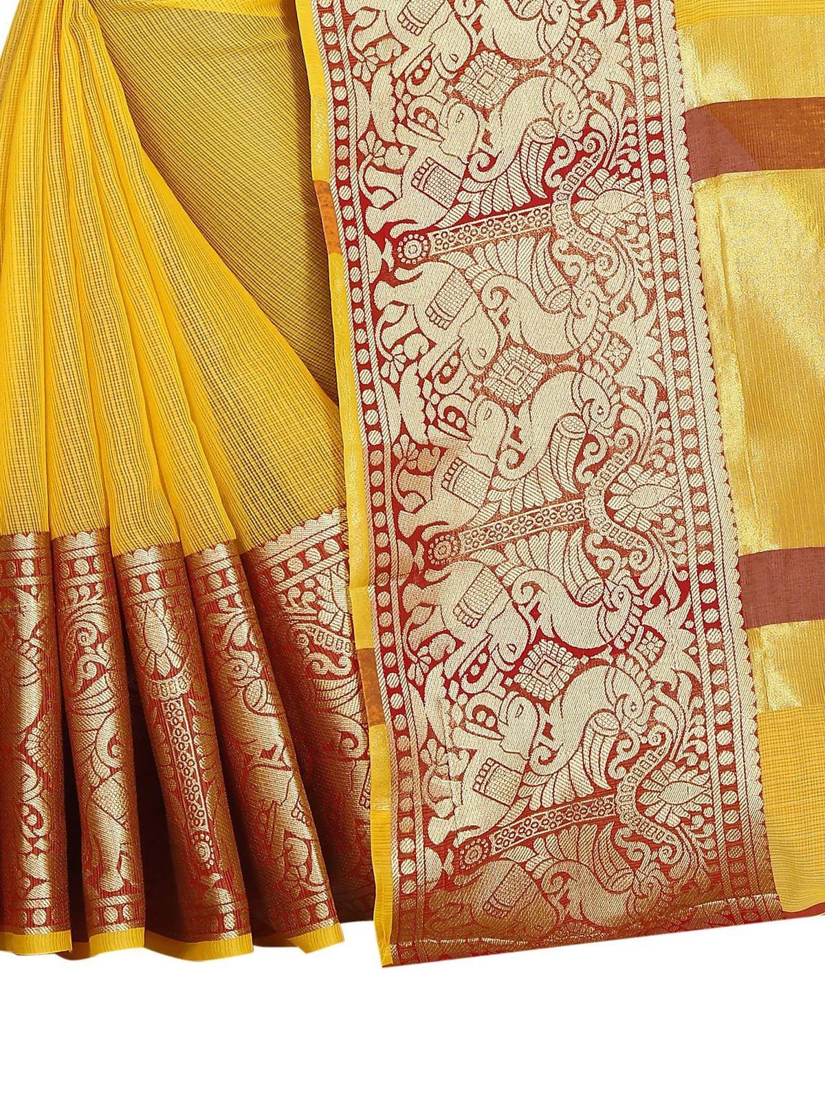Vamika Banarasi Jaquard Yellow Weaving Saree