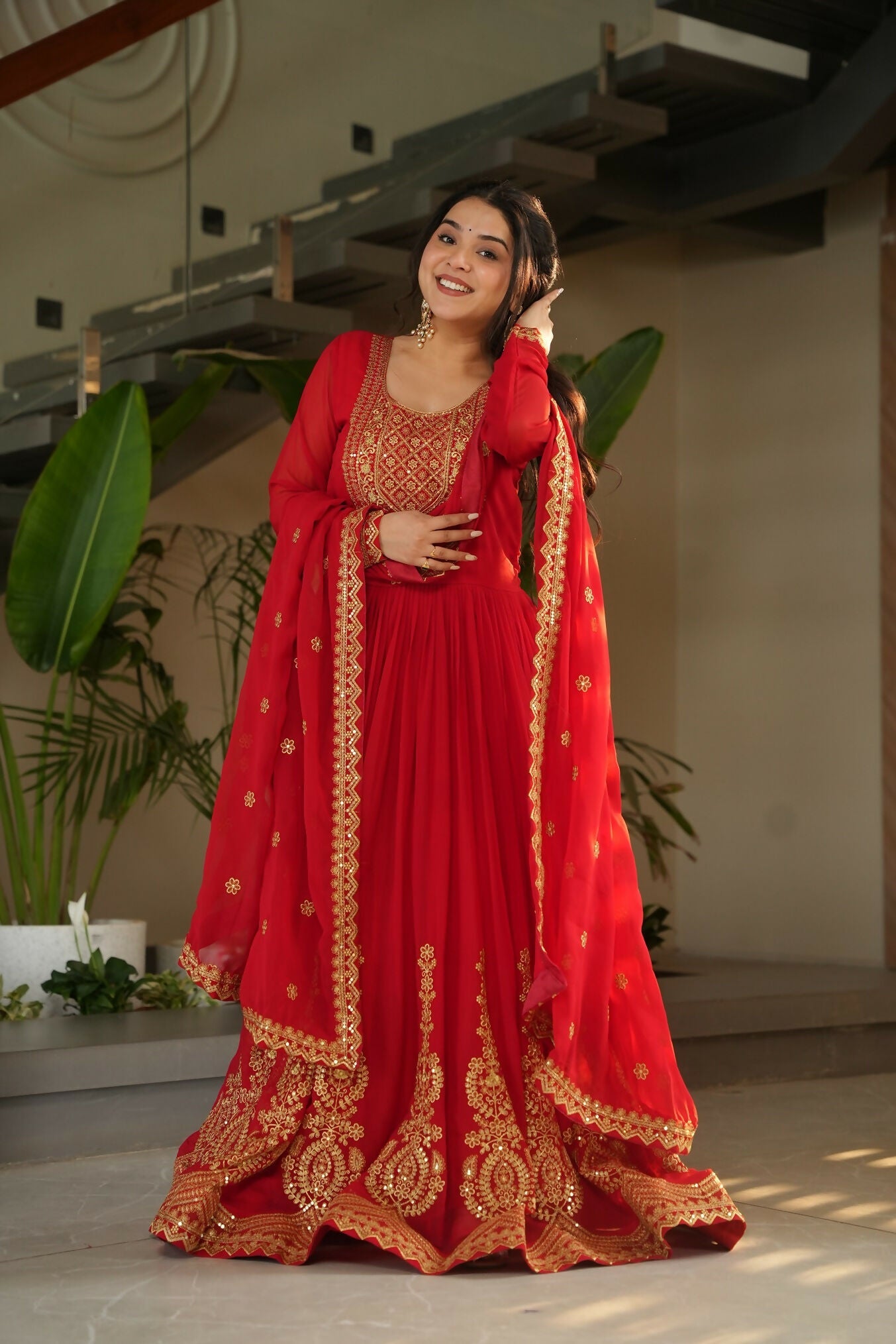 Joban Fashion Red Georgette Sequence Embroidery Work Kurta Set - Distacart