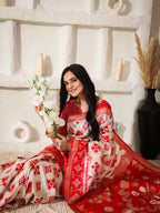 Shree Shyam Fashion Linen Cotton Red & White Saree - Distacart