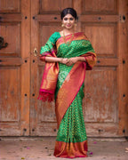 DEIANA'S Beautiful Designer Golden zari Soft Lichi Silk Saree - Green