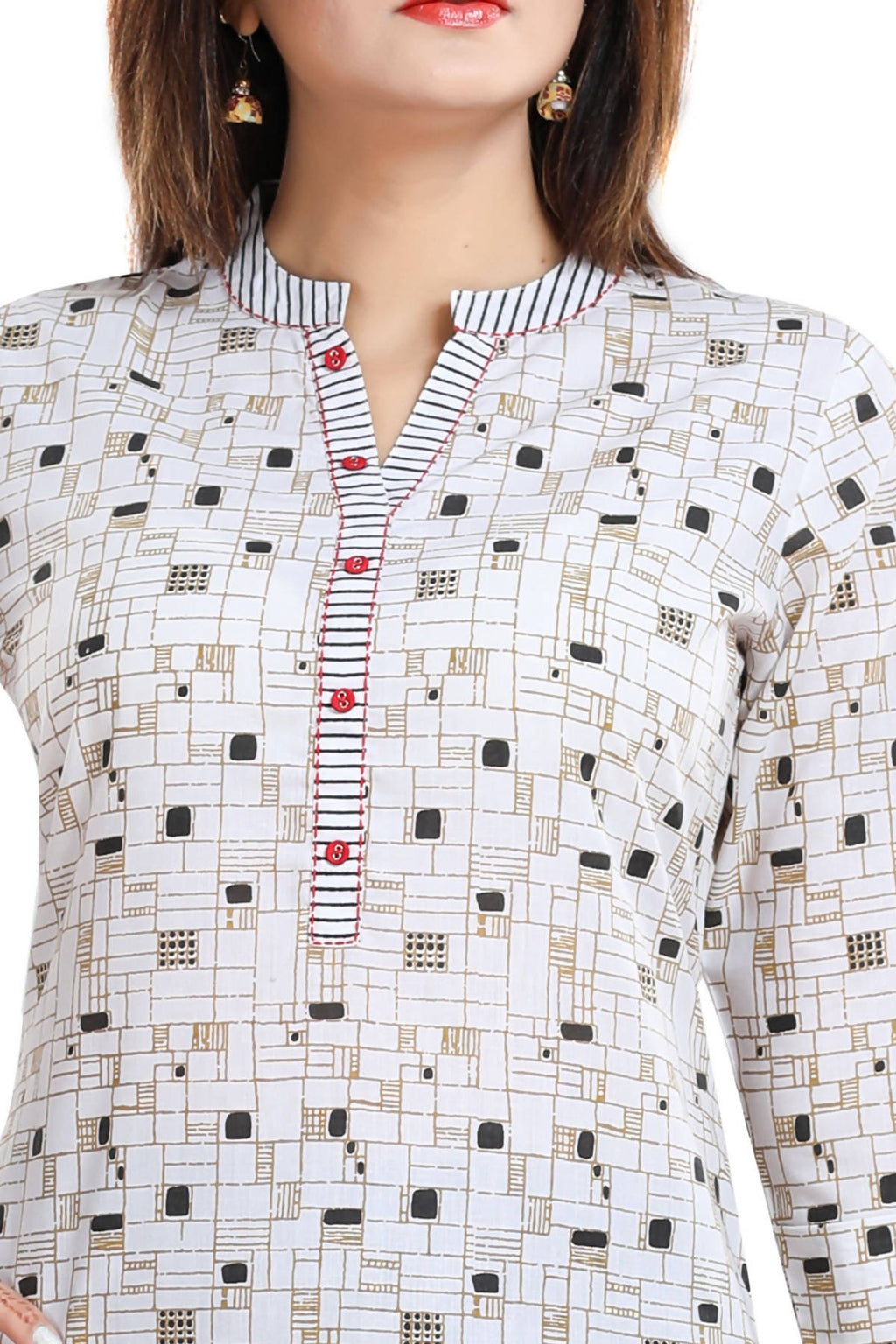 Snehal Creations Vibrant Vigour White Cotton Printed Short Tunic - Distacart