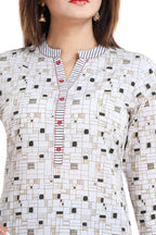 Snehal Creations Vibrant Vigour White Cotton Printed Short Tunic - Distacart