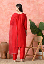 Joban Fashion Red Premium Pure Viscose Print Dola With Handwork Kurta Set