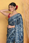 Very Much Indian Modal Silk Ajrakh Handblock Printed Natural Dyes Sleek Border Saree - Powder Blue
