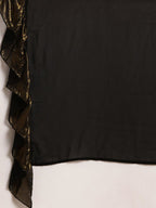Ahalyaa Women's Black Georgette Ruffles Ready to Wear Saree