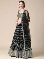 Jyoti Fashion Black Sequence with Thread Zari Embroidery Georgette Lehenga Choli with Dupatta