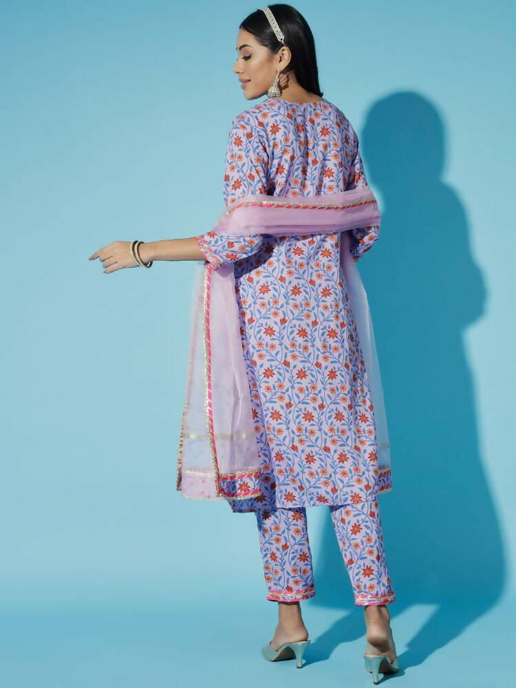 Myshka Women Lavender Printed Kurta & Trousers With Dupatta - Distacart