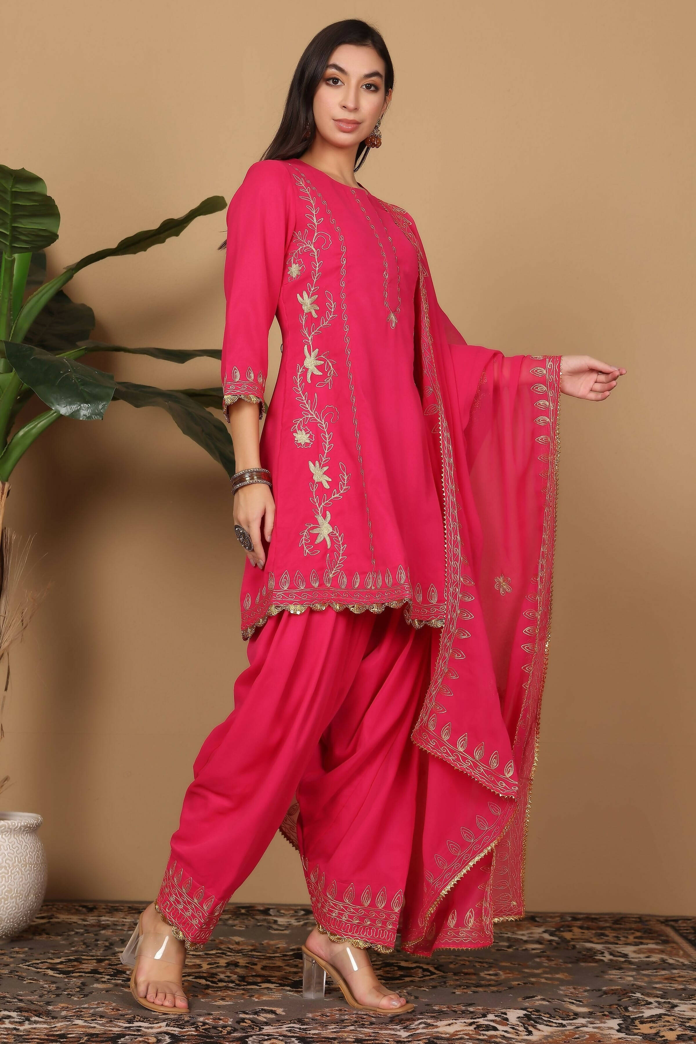 Joban Fashion Pink Georgette Kurta Set - Distacart