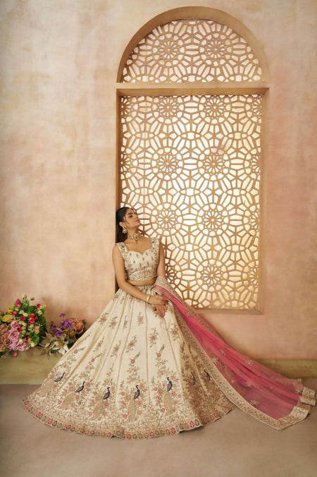 Kesar Fab White Zari Silk Hand_Woven Lehenga