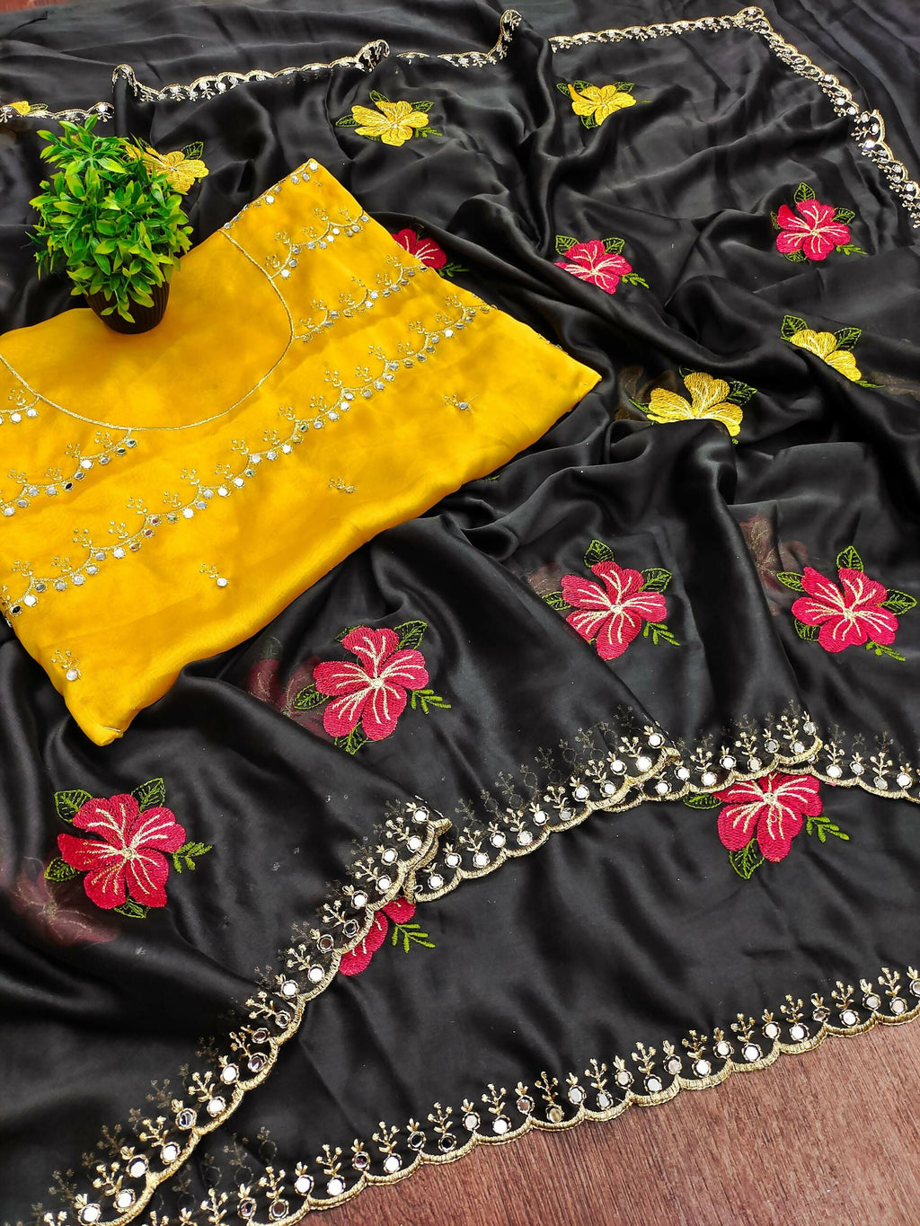 Teeya Creation Black Rangoli Silk Embroidery Work Party Wear Designer Saree - Distacart