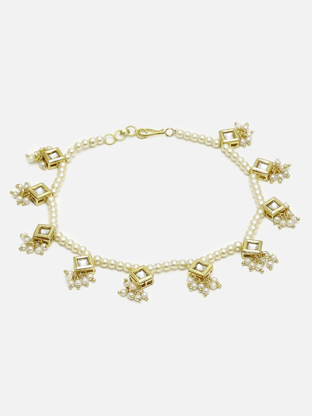 White Gold-Toned Plated Kundan Anklets Set Of 2 - Ruby Raang - Distacart