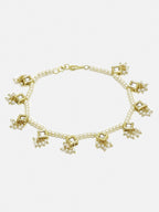 White Gold-Toned Plated Kundan Anklets Set Of 2 - Ruby Raang - Distacart