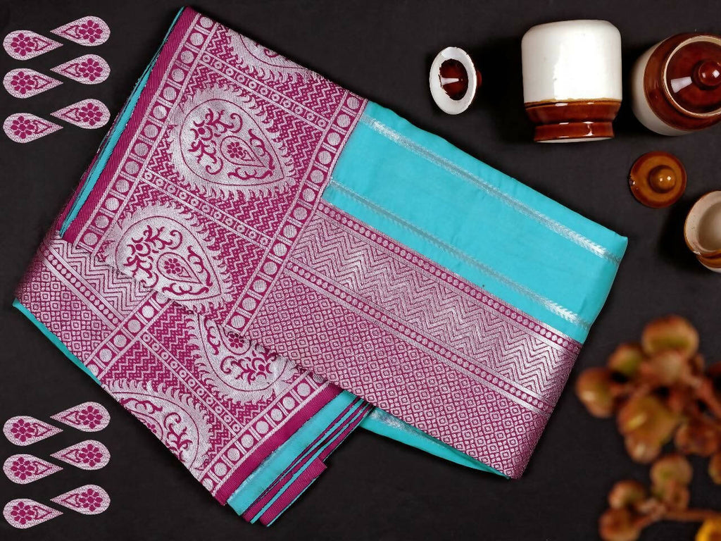 DEIANA'S Beautiful Designer Golden zari Soft Lichi Silk Saree - Blue