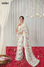 Off White Bright Moss Designer Digital Printed Party Wear Saree - Be Verly